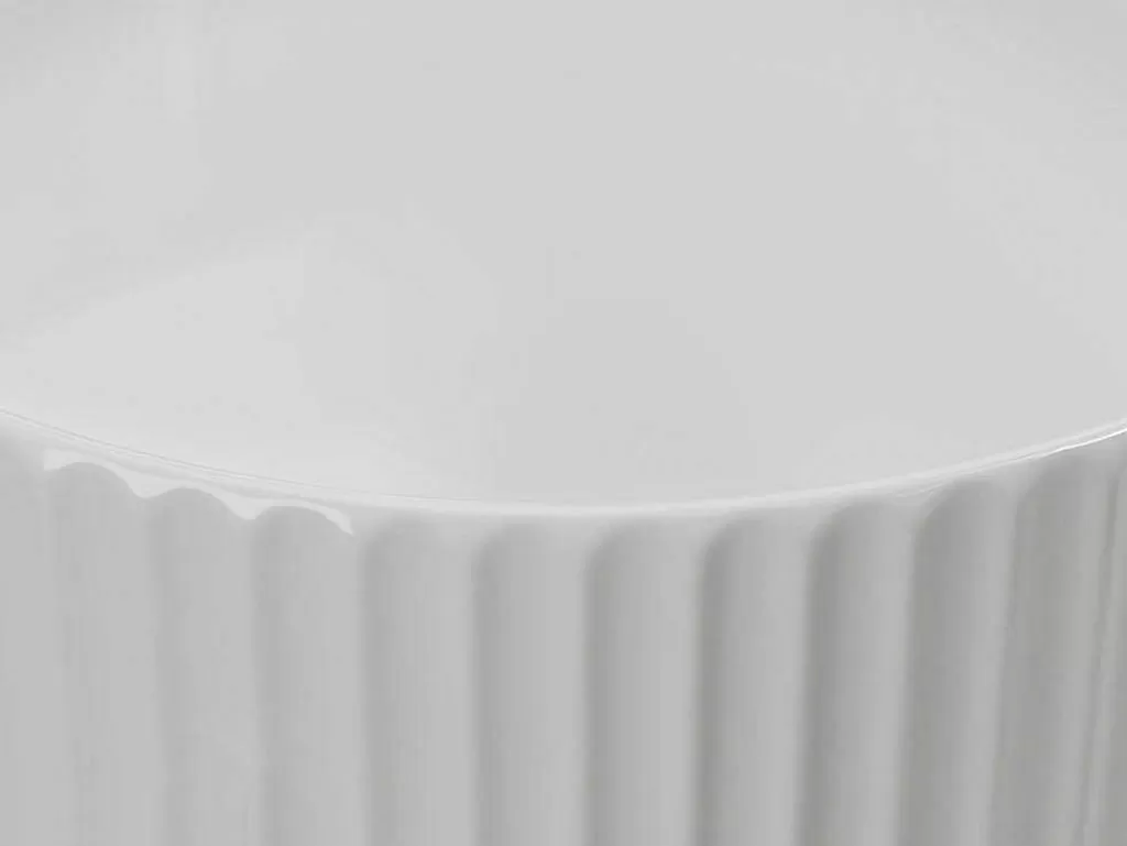 Lavatório*Shower & Design Lavatório De Pousar Ceramica Branco Estriado Redondo 36 Cm - Pedara