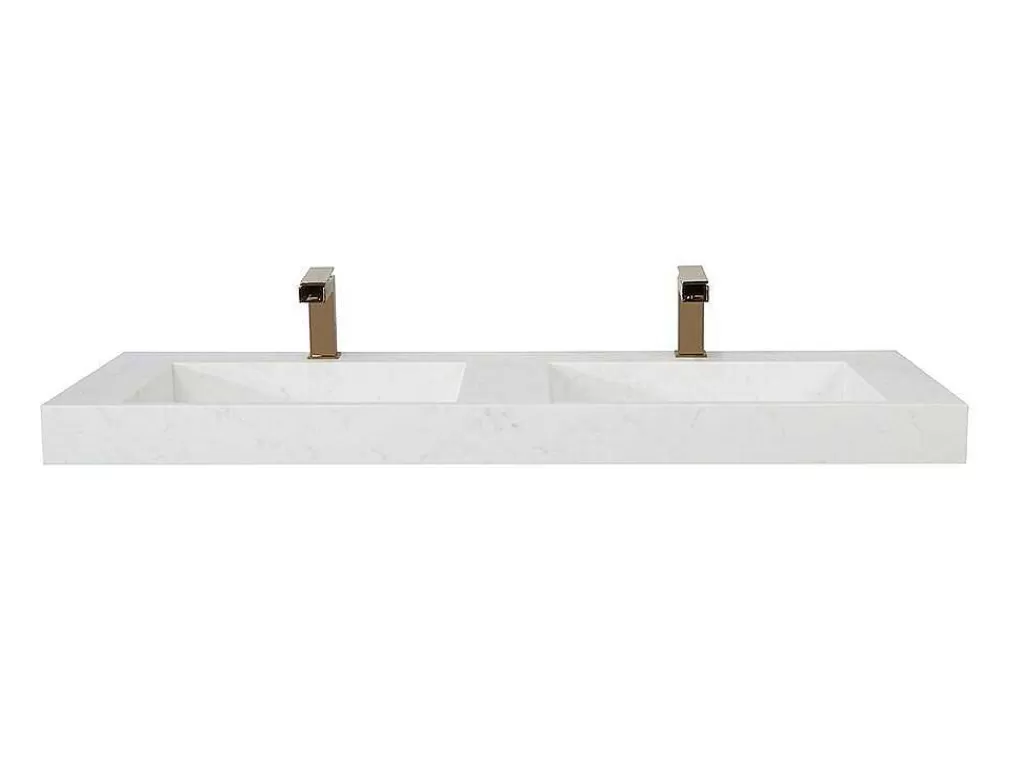 Lavatório*Shower & Design Lavatório Duplo Suspenso Em Superficie Solida Efeito Marmore Branco De C120,2 X L45,2 X A8 Cm - Kodiak