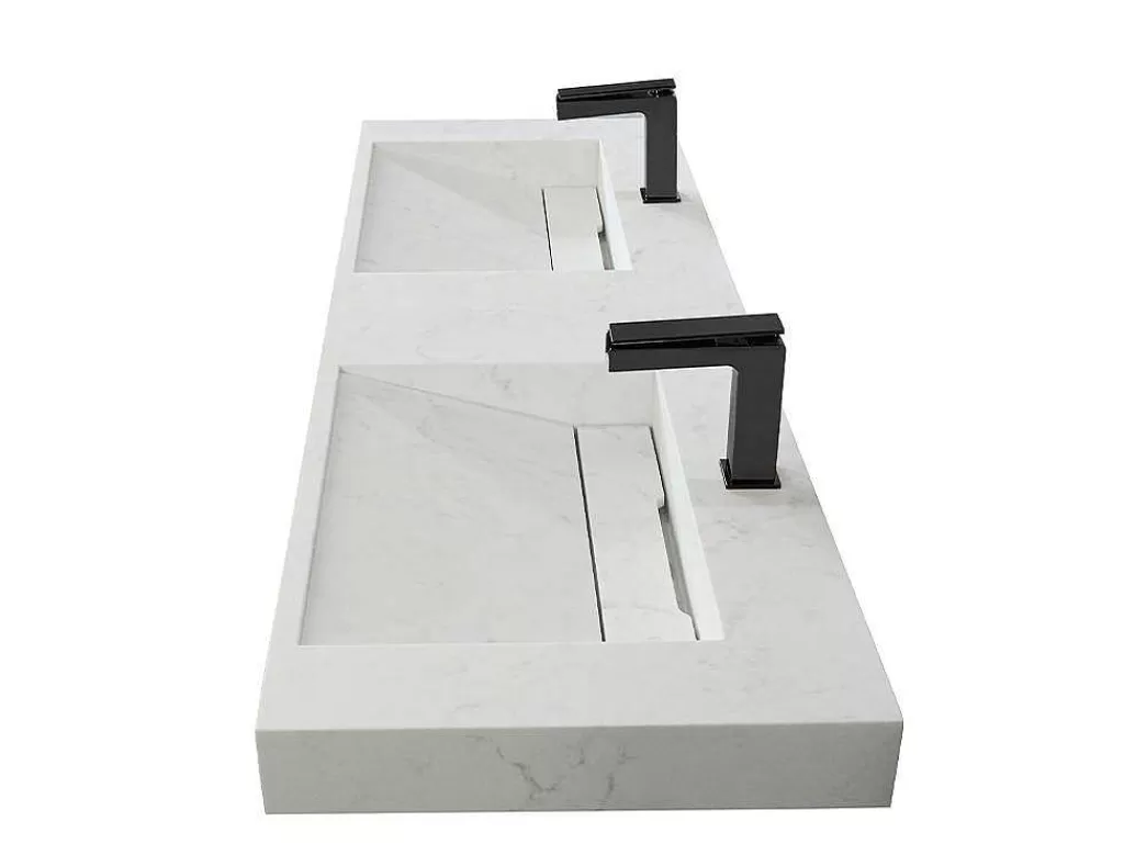 Lavatório*Shower & Design Lavatório Duplo Suspenso Em Superficie Solida Efeito Marmore Branco De C140,2 X L45,2 X A8 Cm - Kodiak