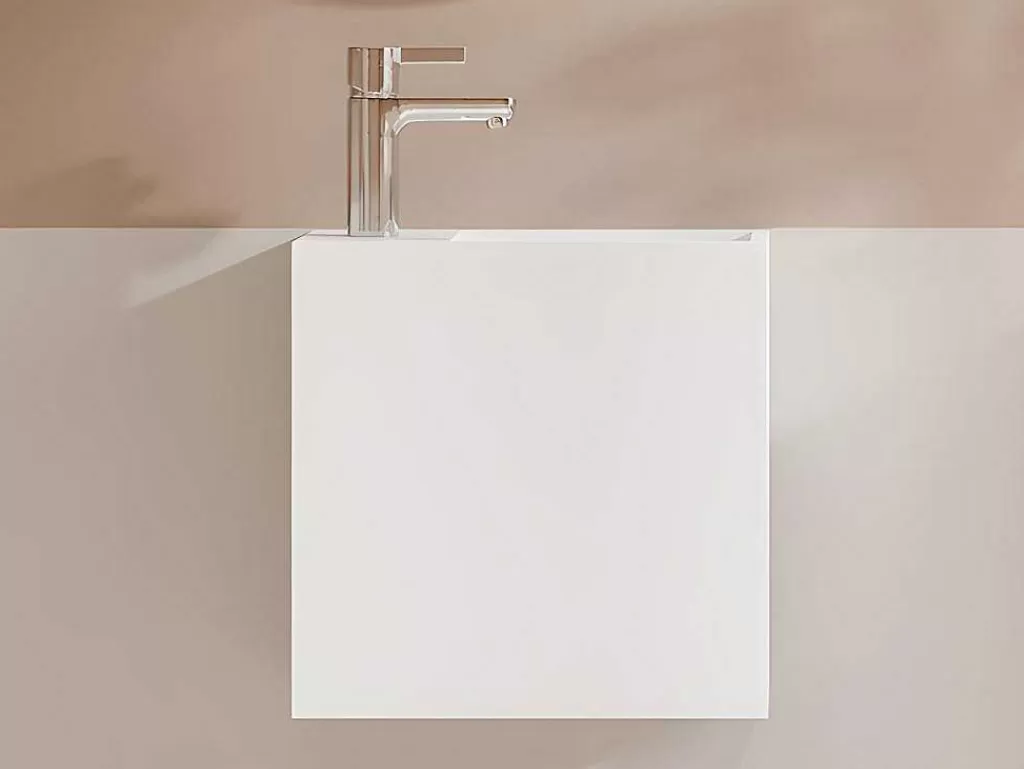 Móvel De Parede Para Casa De Banho*Shower & Design Lavatório Suspenso Branco Solid Surface Com Nicho, Torneira A Esquerda 40 Cm - Pumori