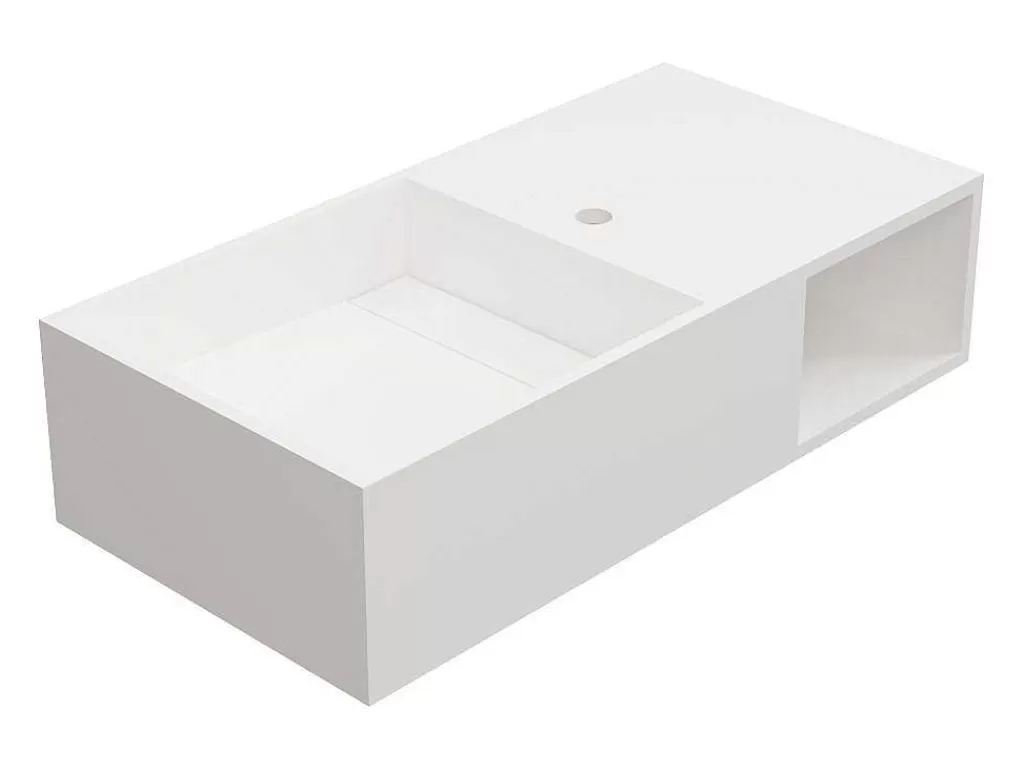 Móvel De Parede Para Casa De Banho*Shower & Design Lavatório Suspenso Em Solid Surface Com Nicho Cor Branco De C80 X L40 X A20 Cm - Goyoko