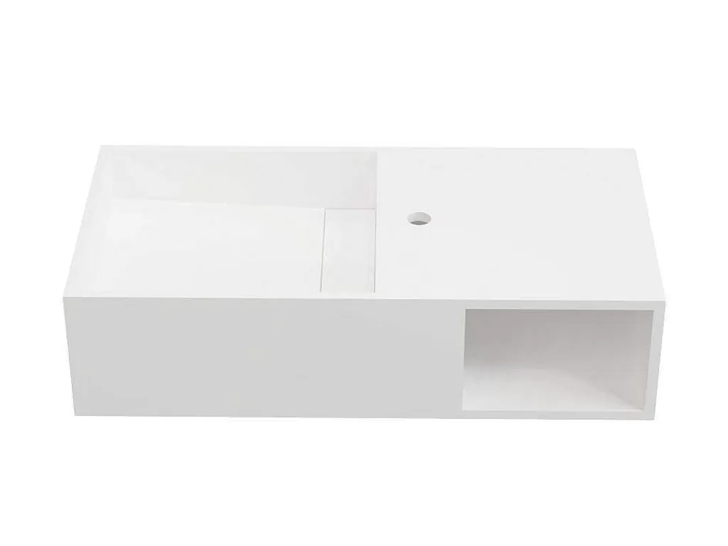 Móvel De Parede Para Casa De Banho*Shower & Design Lavatório Suspenso Em Solid Surface Com Nicho Cor Branco De C80 X L40 X A20 Cm - Goyoko