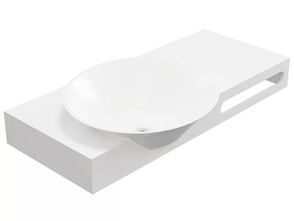 Móvel De Parede Para Casa De Banho*Shower & Design Lavatório Suspenso Em Solid Surface Com Toalheiro Cor Branco De C100 X L54 X A20 Cm - Yumiko