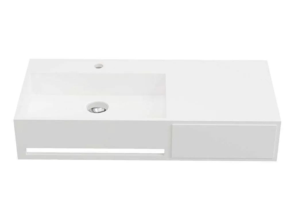 Móvel De Parede Para Casa De Banho*Shower & Design Lavatório Suspenso Em Solid Surface Com Toalheiro Cor Branco De C90 X L40 X A17 Cm - Gandaki