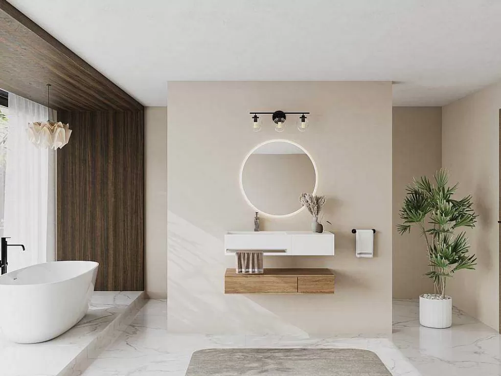 Móvel De Parede Para Casa De Banho*Shower & Design Lavatório Suspenso Em Solid Surface Com Toalheiro Cor Branco De C90 X L40 X A17 Cm - Gandaki