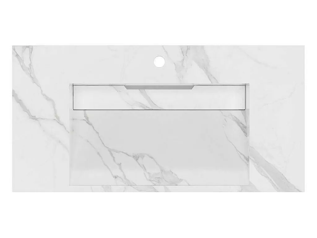Lavatório*Shower & Design Lavatório Suspenso Em Superficie Solida Efeito Marmore Branco De C90,2 X L45,2 X A8 Cm - Takotna