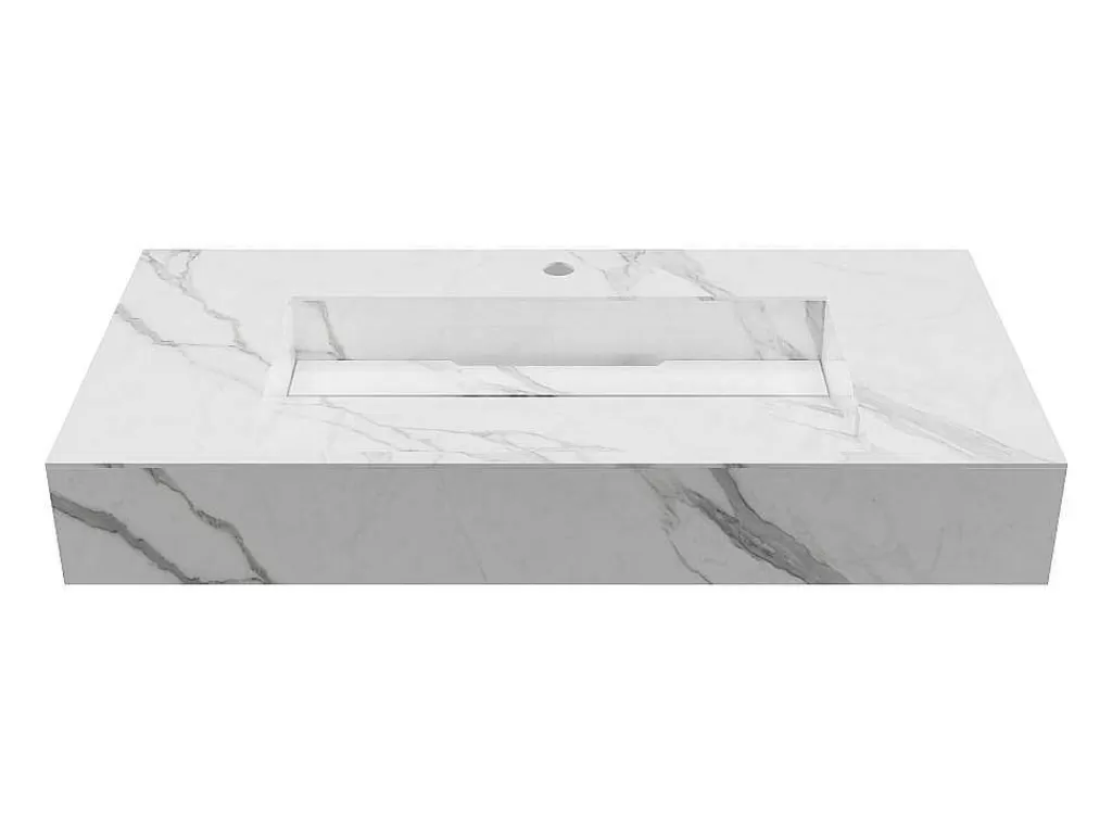Lavatório*Shower & Design Lavatório Suspenso Em Superficie Solida Efeito Marmore Branco De C90,2 X L45,2 X A8 Cm - Takotna
