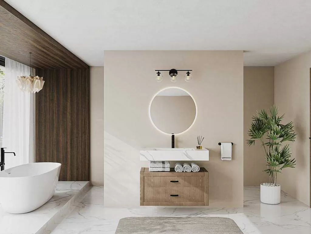 Lavatório*Shower & Design Lavatório Suspenso Em Superficie Solida Efeito Marmore Branco De C90,2 X L45,2 X A8 Cm - Takotna