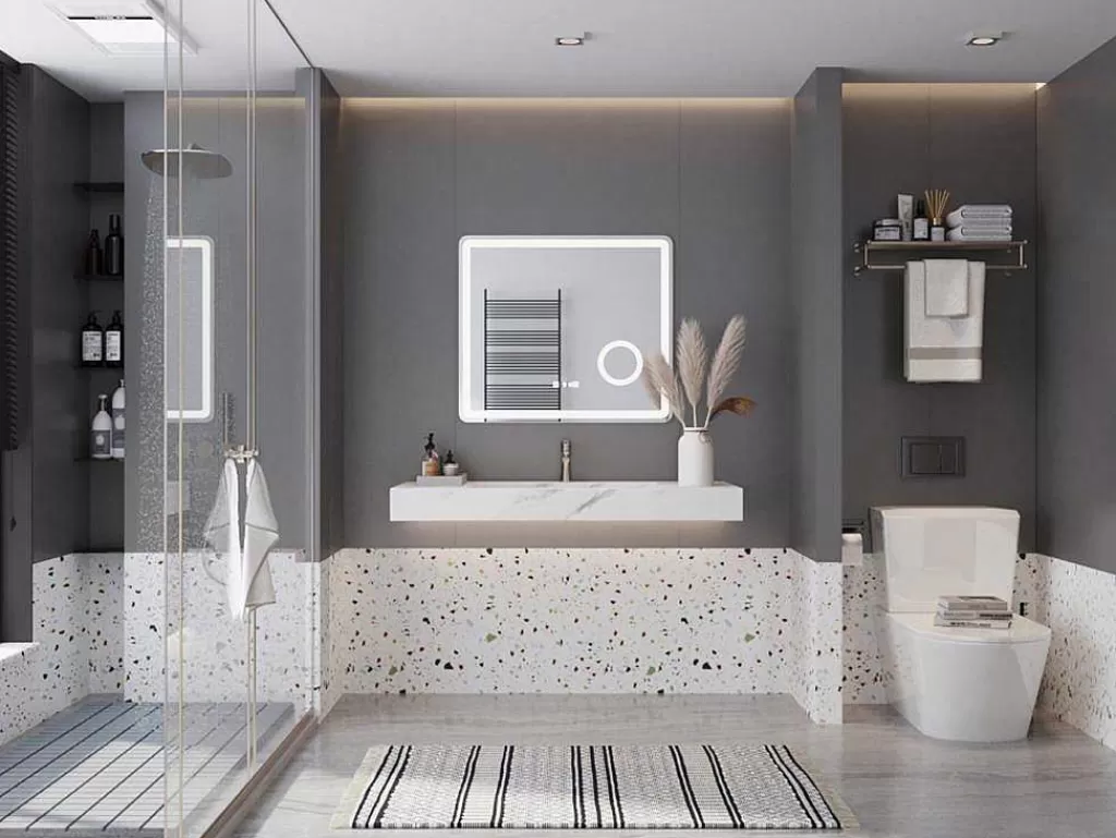 Lavatório*Shower & Design Lavatório Suspenso Em Superficie Solida Efeito Marmore Branco De C90,2 X L45,2 X A8 Cm - Takotna