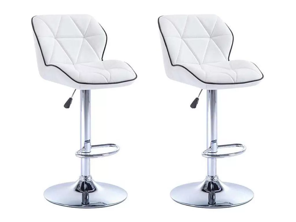 Bancos De Bar*Vente-unique Lote De 2 Bancos Altos Calvin - Pele Sintética - Altura Ajustavel - Branco