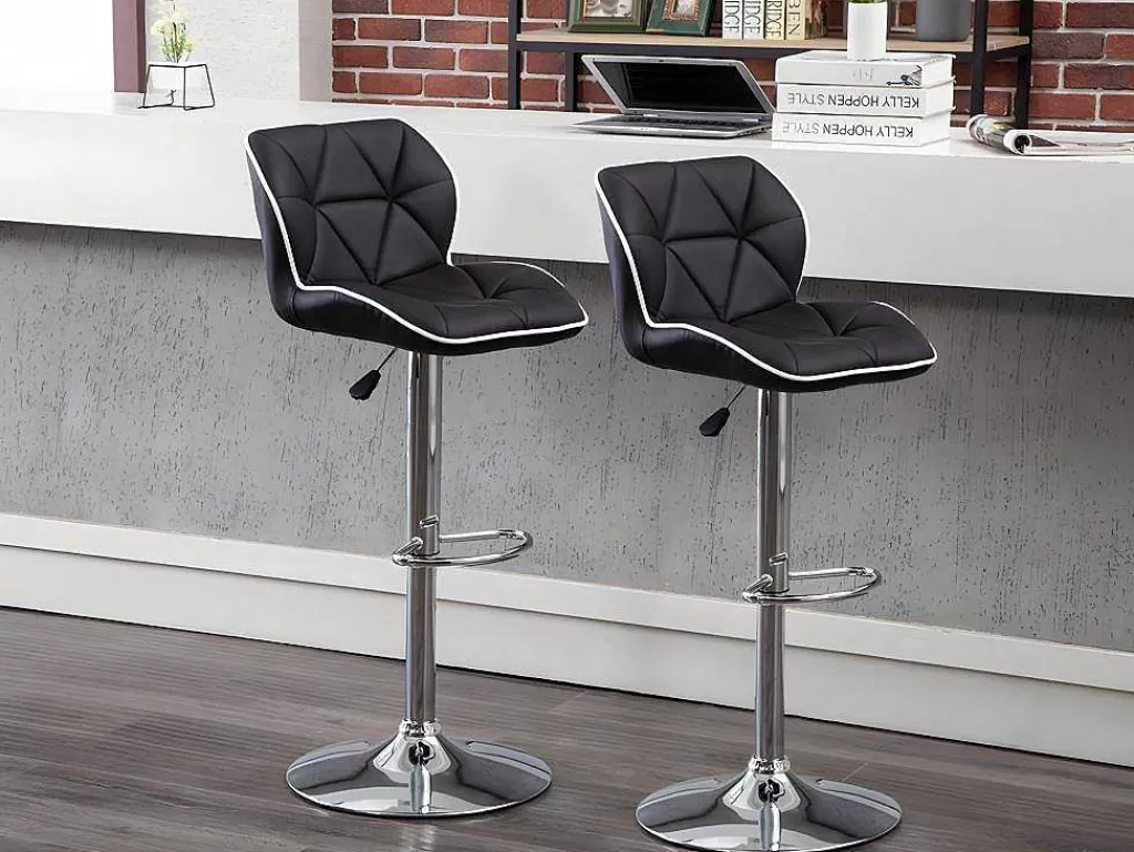 Bancos De Bar*Vente-unique Lote De 2 Bancos Altos Calvin - Pele Sintética - Altura Ajustavel - Branco