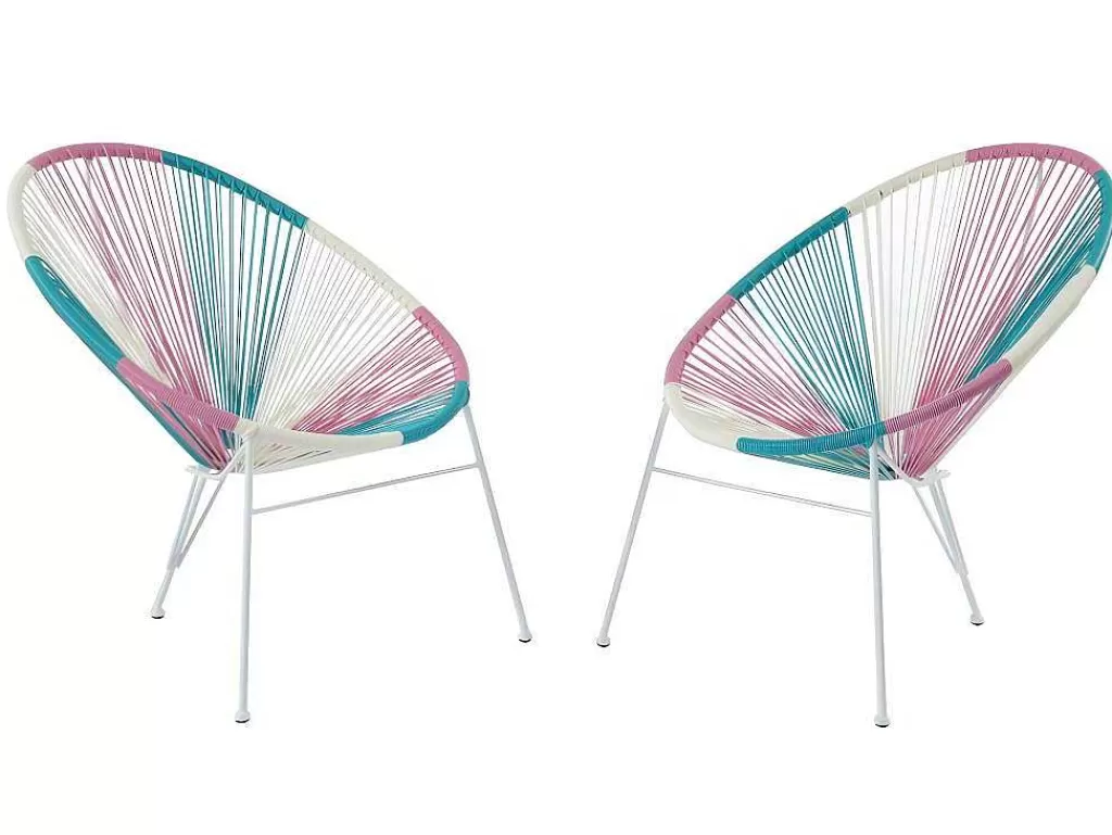 Conjunto Relax De Jardim*MYLIA Lote De 2 Cadeiras De Jardim Em Fios De Resina Entrelacada - Rosa, Azul, Branco - Alios Ii De