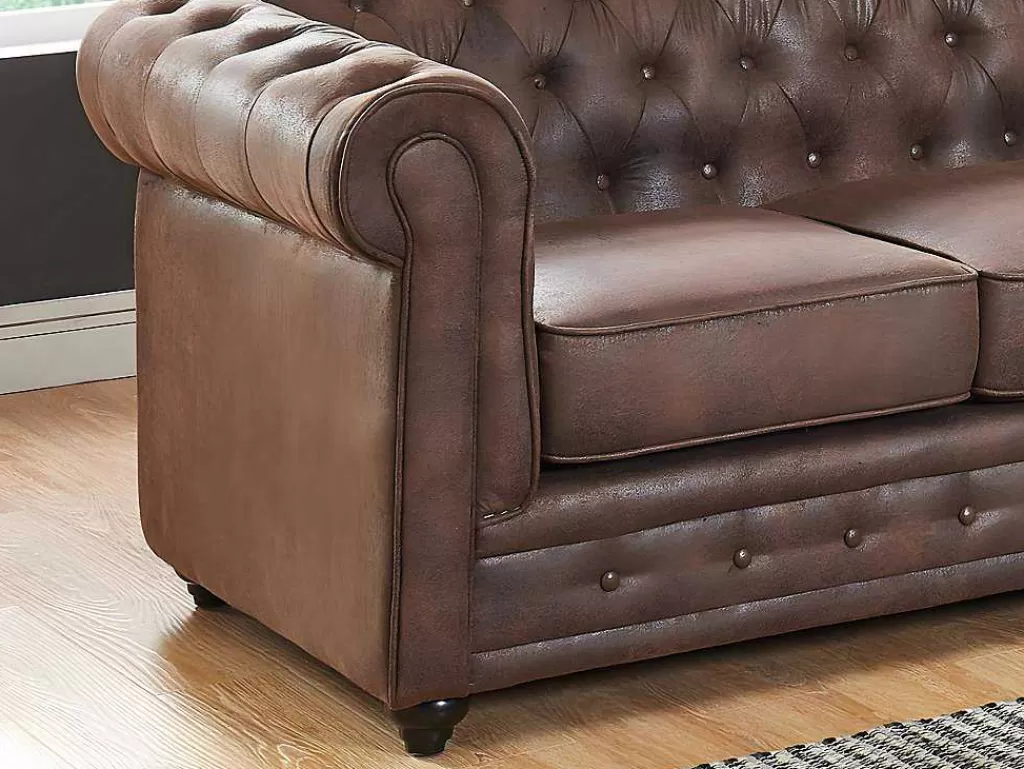 Poltrona Em Tecido*Vente-unique Lote De 2 Cadeiroes Chesterfield Em Microfibra Aspeto Pele Envelhecida