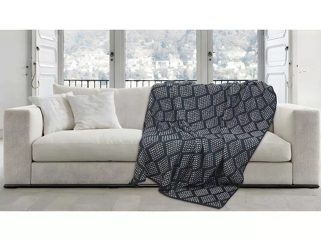 Têxtil De Casa*OZAIA Manta Oyace - Acrilico E La - 130 X 170 Cm - Marfim E Azul