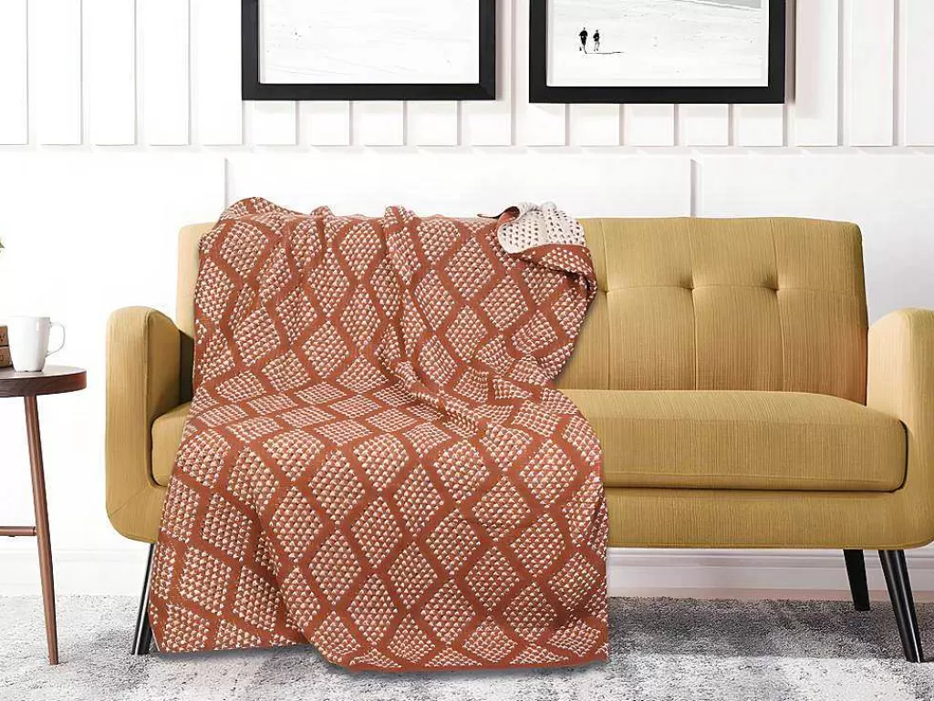 Têxtil De Casa*OZAIA Manta Oyace - Acrilico E La - 130 X 170 Cm - Marfim E Vermelho