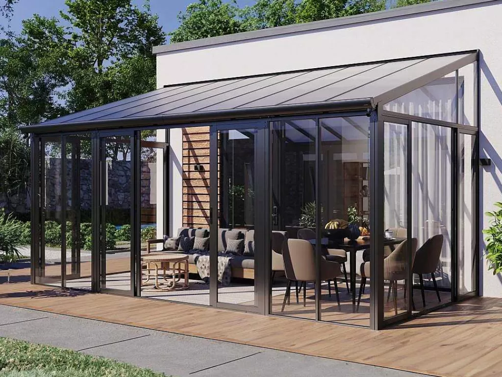 Pérgola, Coreto, Quiosque*EXPERTLAND Marquise Em Aluminio E Policarbonato Com Protecao Uv 15,8 M Antracite - Mathilda