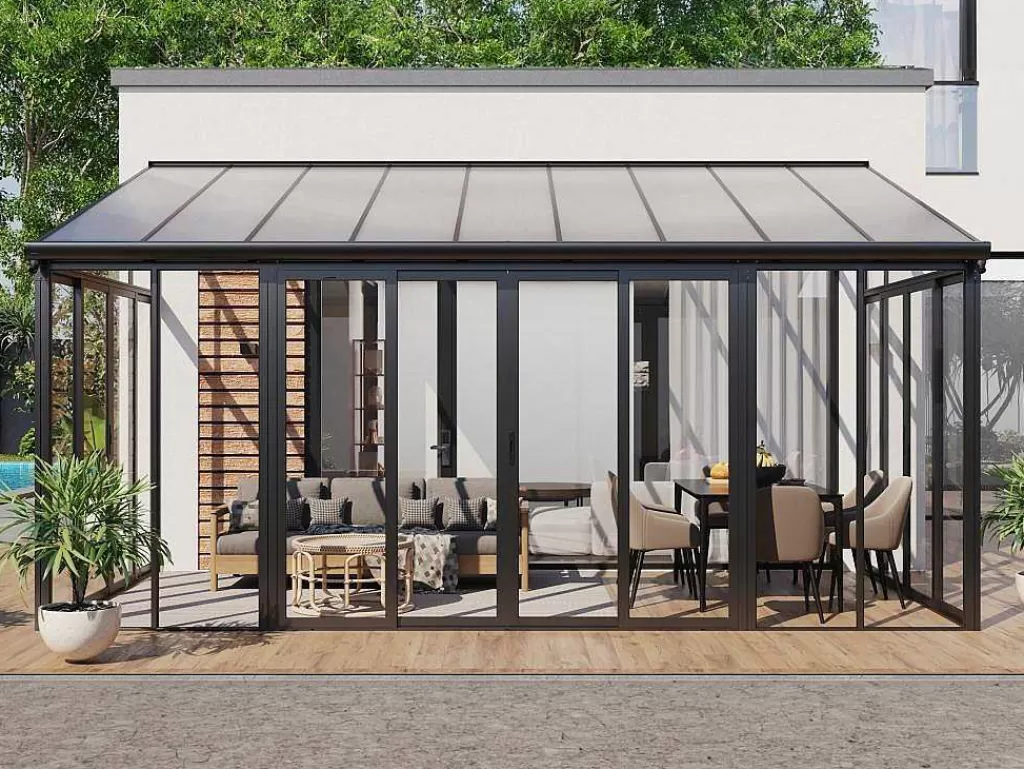 Pérgola, Coreto, Quiosque*EXPERTLAND Marquise Em Aluminio E Policarbonato Com Protecao Uv 15,8 M Antracite - Mathilda