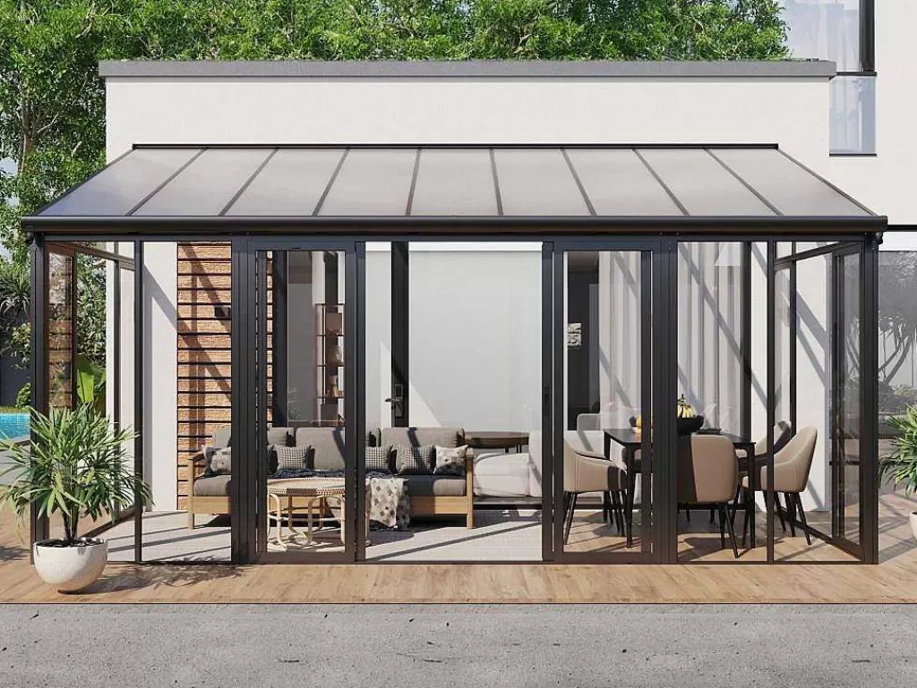 Pérgola, Coreto, Quiosque*EXPERTLAND Marquise Em Aluminio E Policarbonato Com Protecao Uv 15,8 M Antracite - Mathilda