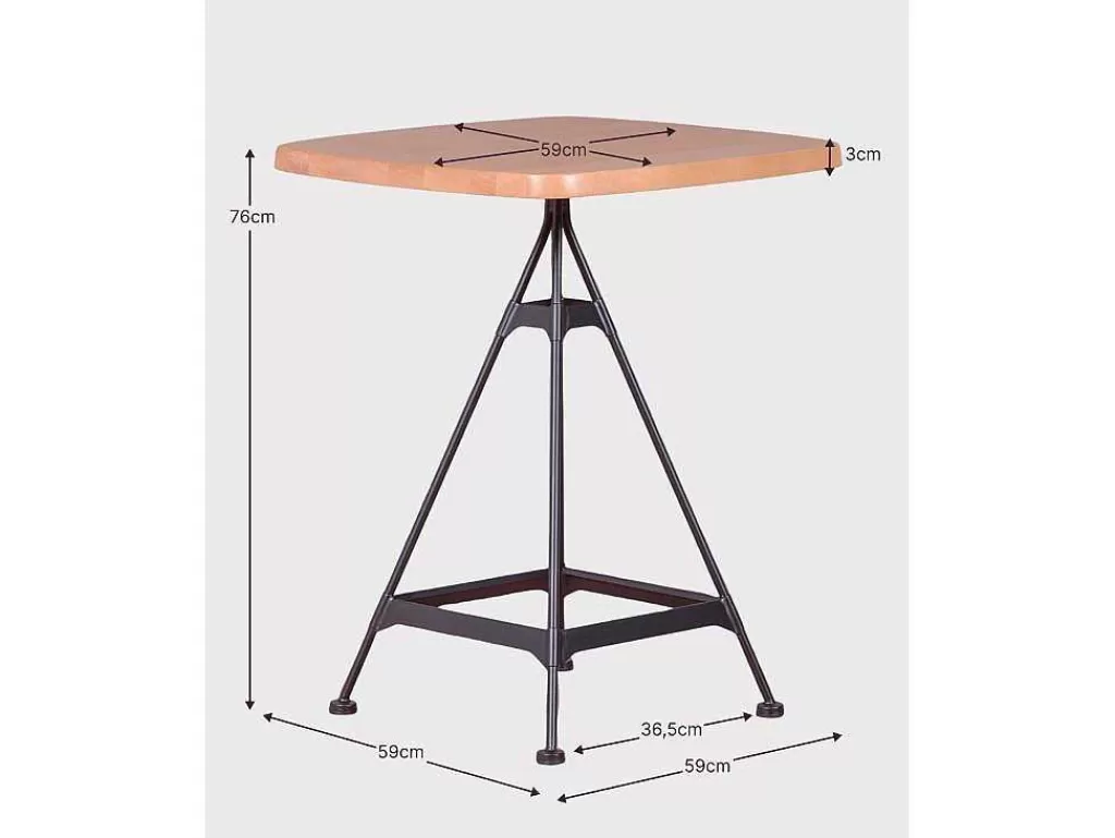 Mesa De Apoio*Vente-unique Mesa Alta Industrial Em Madeira De Faia E Aco Lacado (60X60Cm) - Amadeus - Faia Natural