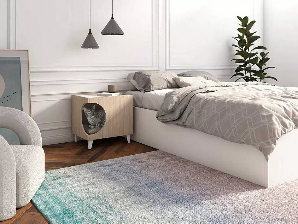 Acessórios Para Animais De Estimação*Skraut Home Mesa Animal Ellie - Carvalho/Branco, Orificio De Entrada Lateral, 1 Porta.