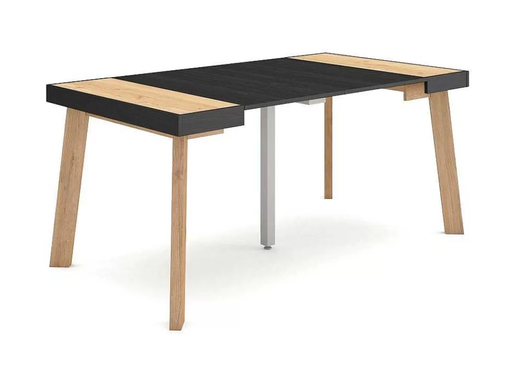 Consola*Skraut Home Mesa Consola Extensivel, 160, Para 8 Péssoas, Pés De Madeira, Carvahlo E Preto
