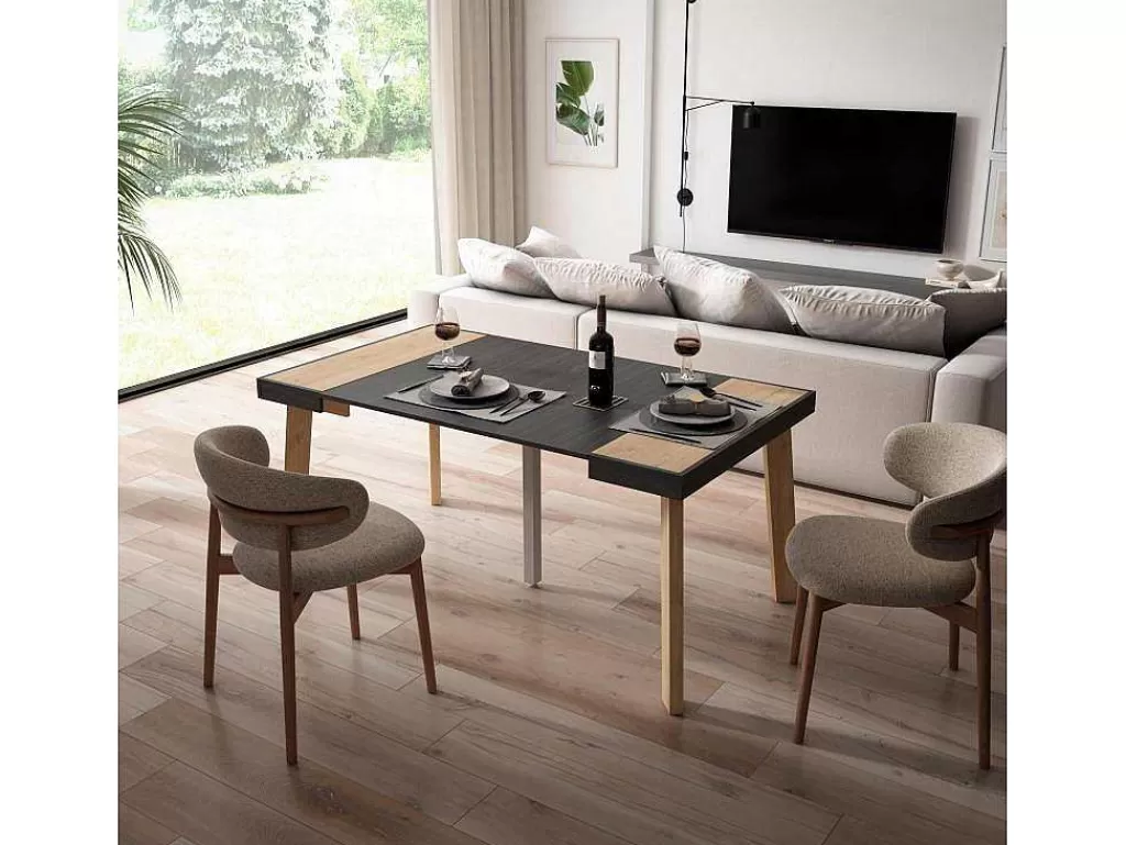 Consola*Skraut Home Mesa Consola Extensivel, 160, Para 8 Péssoas, Pés De Madeira, Carvahlo E Preto