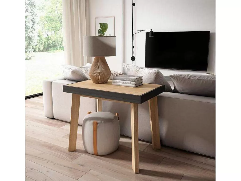 Consola*Skraut Home Mesa Consola Extensivel, 160, Para 8 Péssoas, Pés De Madeira, Carvahlo E Preto