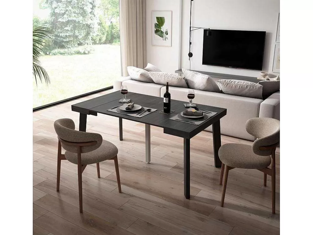 Consola*Skraut Home Mesa Consola Extensivel, 160, Para 8 Péssoas, Pés De Madeira, Preto