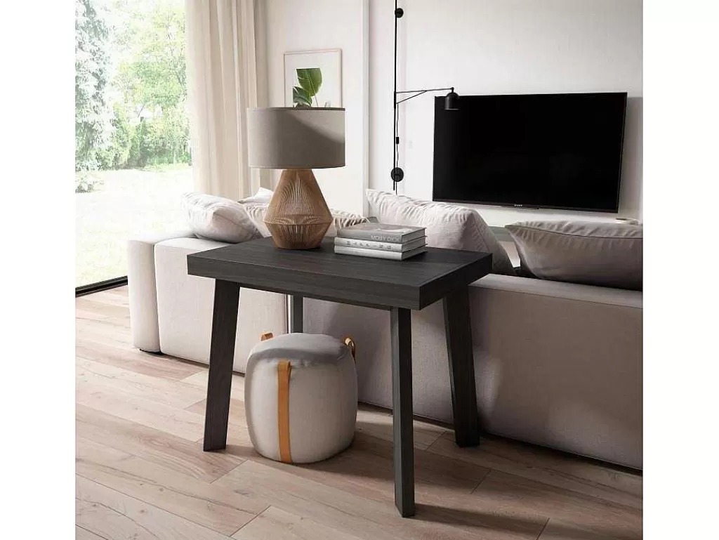 Consola*Skraut Home Mesa Consola Extensivel, 160, Para 8 Péssoas, Pés De Madeira, Preto