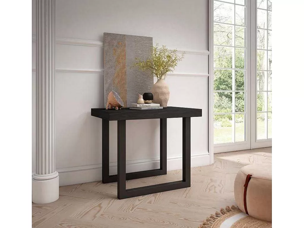 Mesa De Jantar*Skraut Home Mesa Consola Extensivel, 160, Para 8 Péssoas, Pés De Madeira, Preto