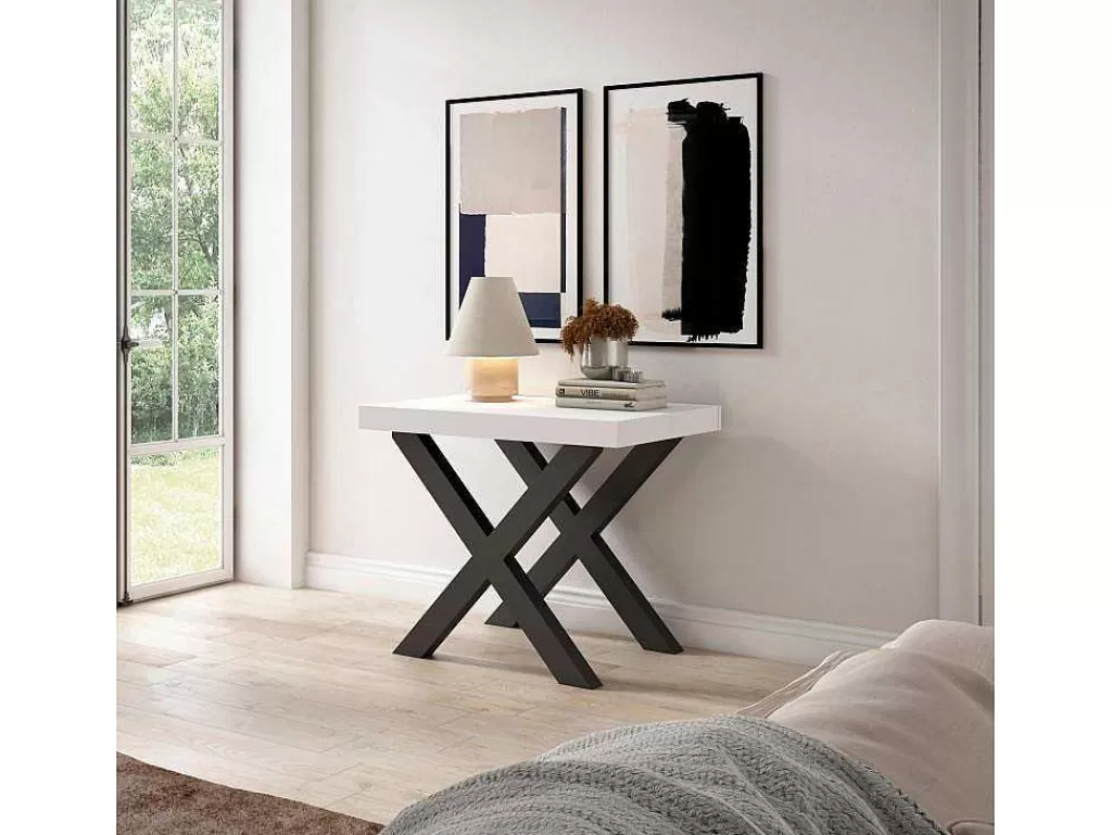 Mesa De Jantar*Skraut Home Mesa Consola Extensivel, 180, Para 8 Péssoas, Pés De Madeira, Branco