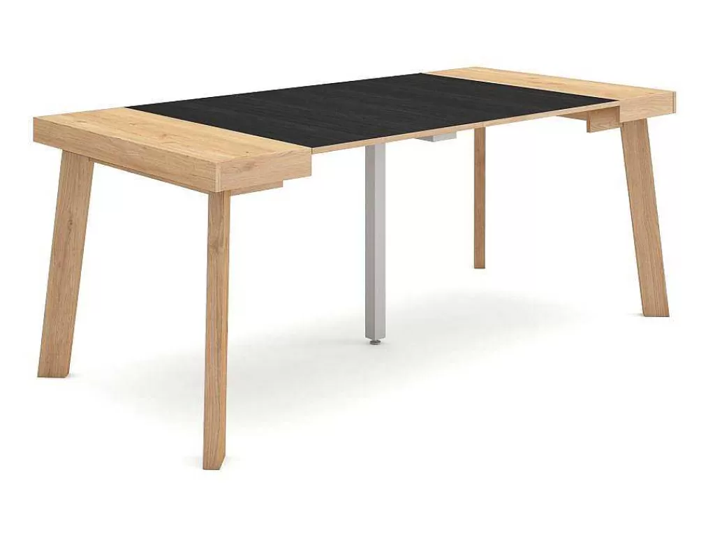 Consola*Skraut Home Mesa Consola Extensivel, 180, Para 8 Péssoas, Pés De Madeira, Carvahlo E Preto