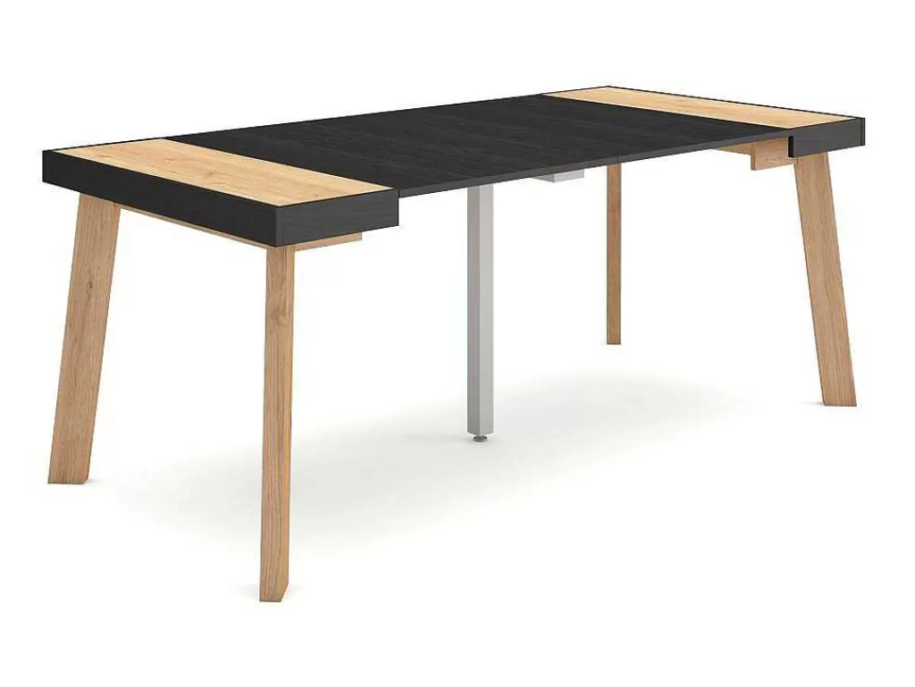 Consola*Skraut Home Mesa Consola Extensivel, 180, Para 8 Péssoas, Pés De Madeira, Carvahlo E Preto