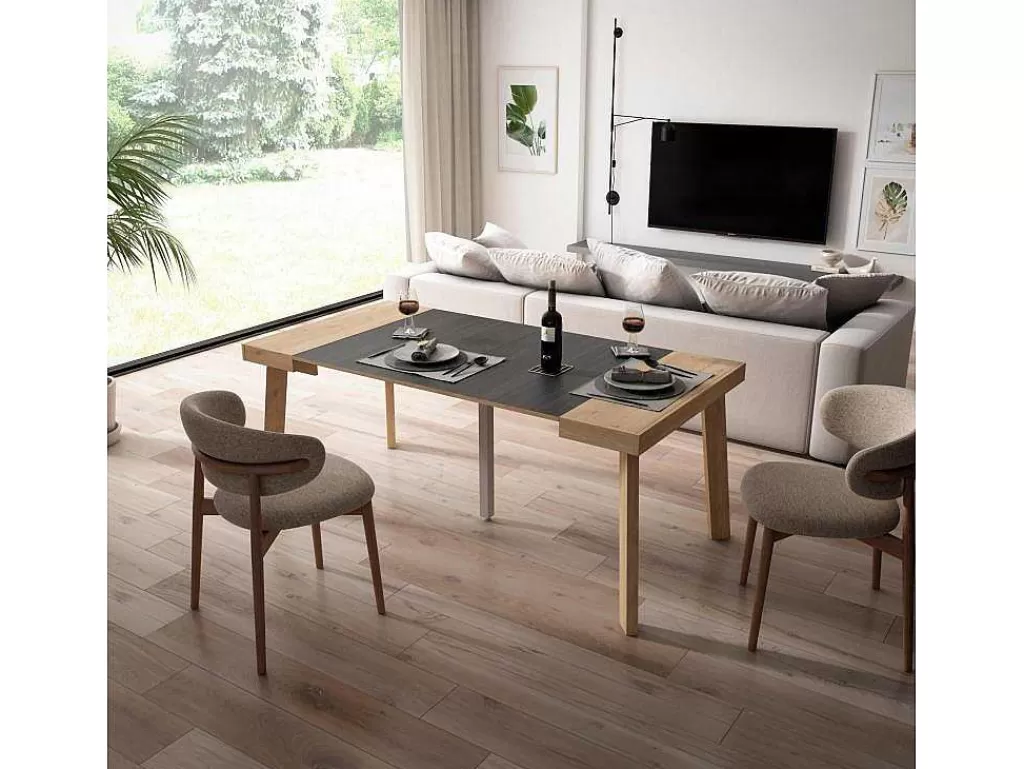 Consola*Skraut Home Mesa Consola Extensivel, 180, Para 8 Péssoas, Pés De Madeira, Carvahlo E Preto