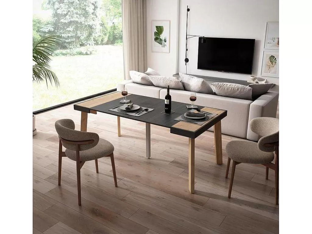 Consola*Skraut Home Mesa Consola Extensivel, 180, Para 8 Péssoas, Pés De Madeira, Carvahlo E Preto
