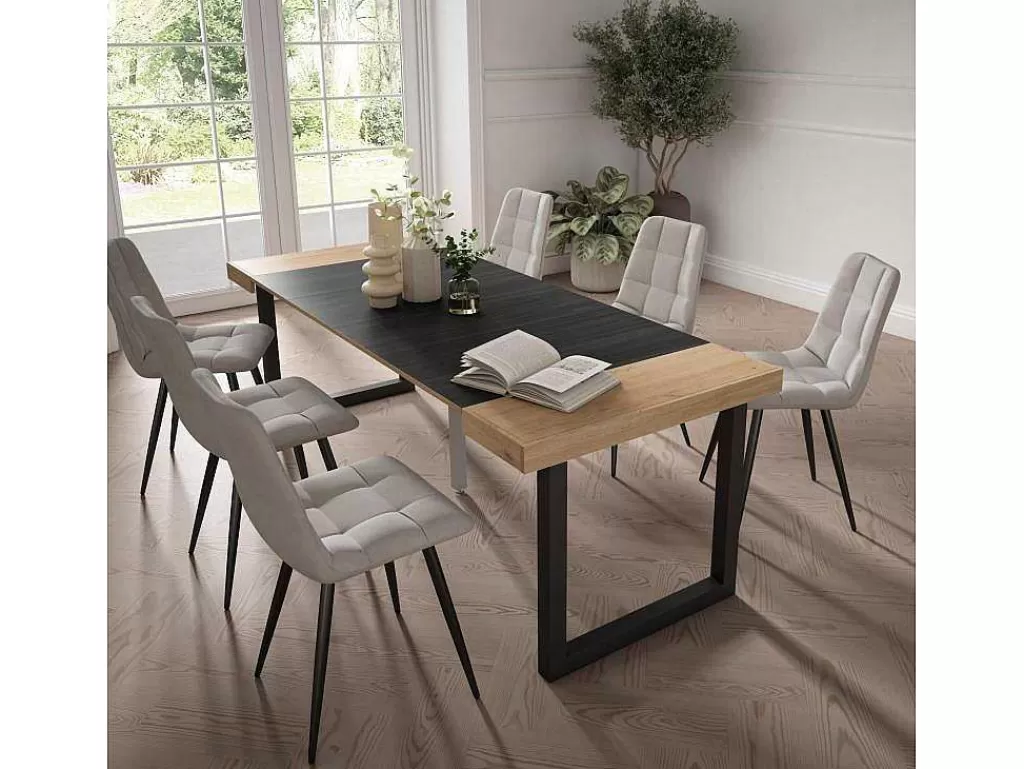 Consola*Skraut Home Mesa Consola Extensivel, 220, Para 10 Péssoas, Pés De Madeira, Carvahlo E Preto
