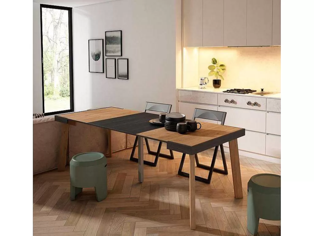 Consola*Skraut Home Mesa Consola Extensivel, 220, Para 10 Péssoas, Pés De Madeira, Carvahlo E Preto