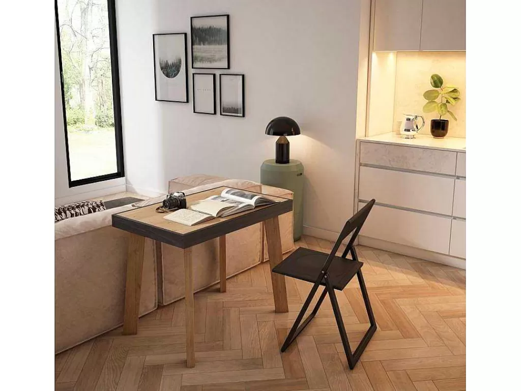 Consola*Skraut Home Mesa Consola Extensivel, 220, Para 10 Péssoas, Pés De Madeira, Carvahlo E Preto