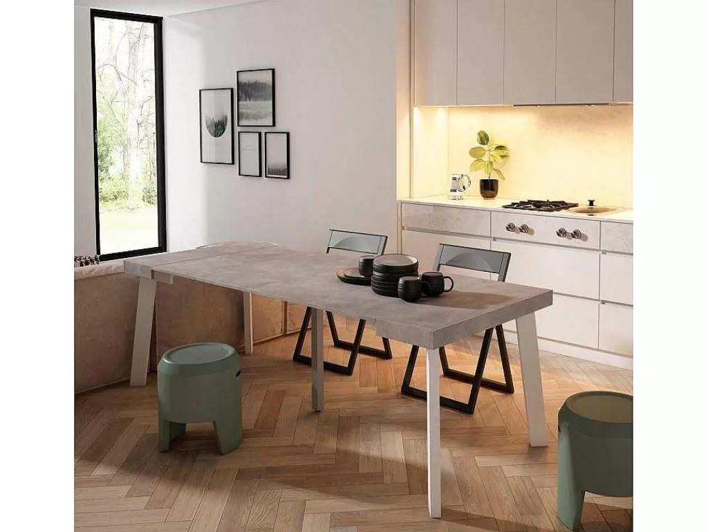Consola*Skraut Home Mesa Consola Extensivel, 220, Para 10 Péssoas, Pés De Madeira, Cimento