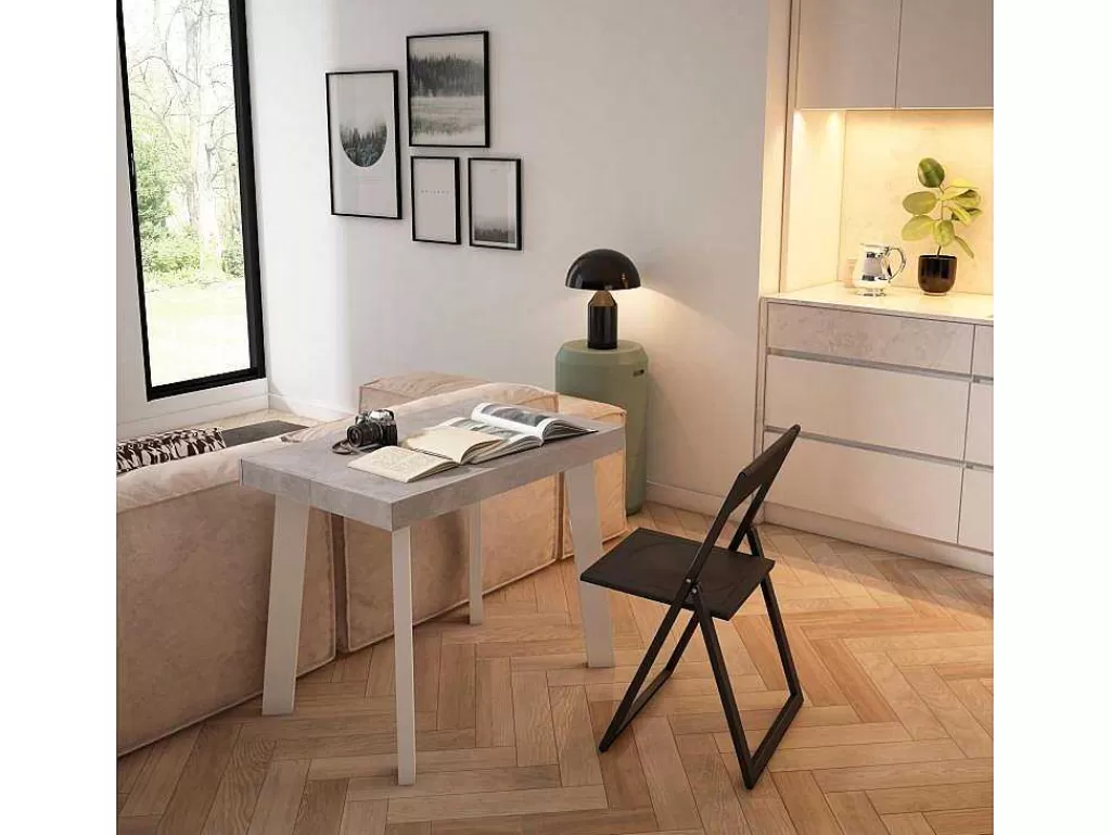 Consola*Skraut Home Mesa Consola Extensivel, 220, Para 10 Péssoas, Pés De Madeira, Cimento