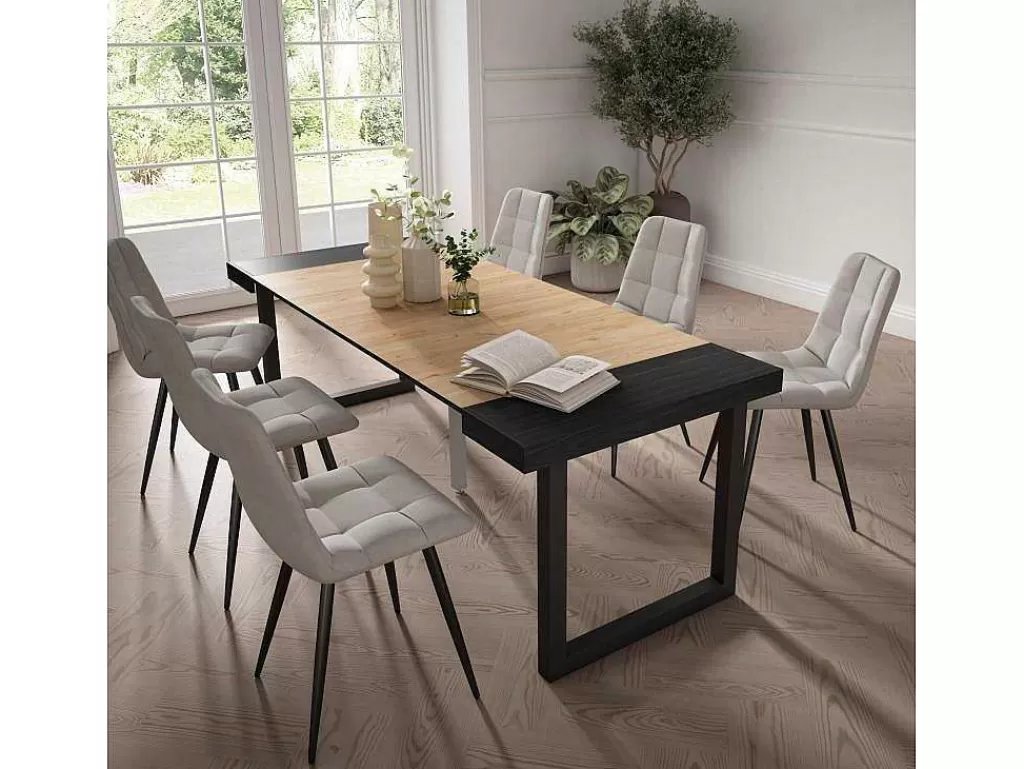 Consola*Skraut Home Mesa Consola Extensivel, 220, Para 10 Péssoas, Pés De Madeira, Preto E Carvahlo