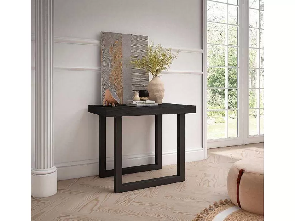 Consola*Skraut Home Mesa Consola Extensivel, 220, Para 10 Péssoas, Pés De Madeira, Preto E Carvahlo