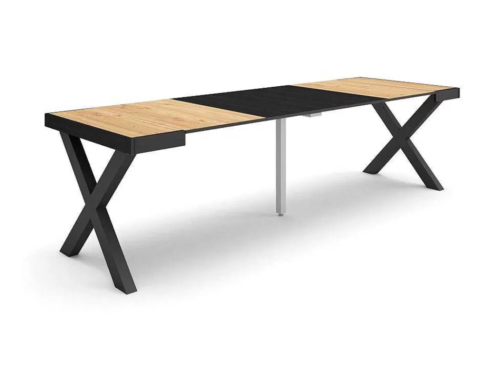 Consola*Skraut Home Mesa Consola Extensivel, 260, Para 12 Péssoas, Pés De Madeira, Carvahlo E Preto