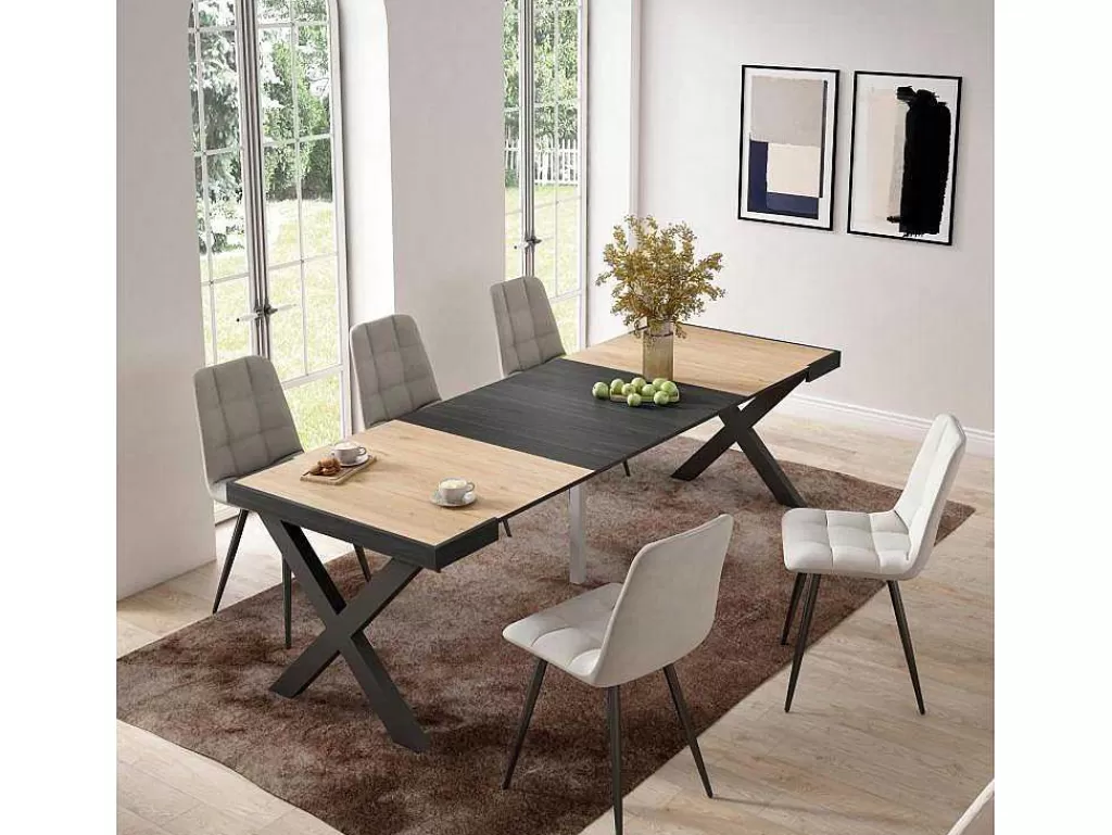 Consola*Skraut Home Mesa Consola Extensivel, 260, Para 12 Péssoas, Pés De Madeira, Carvahlo E Preto