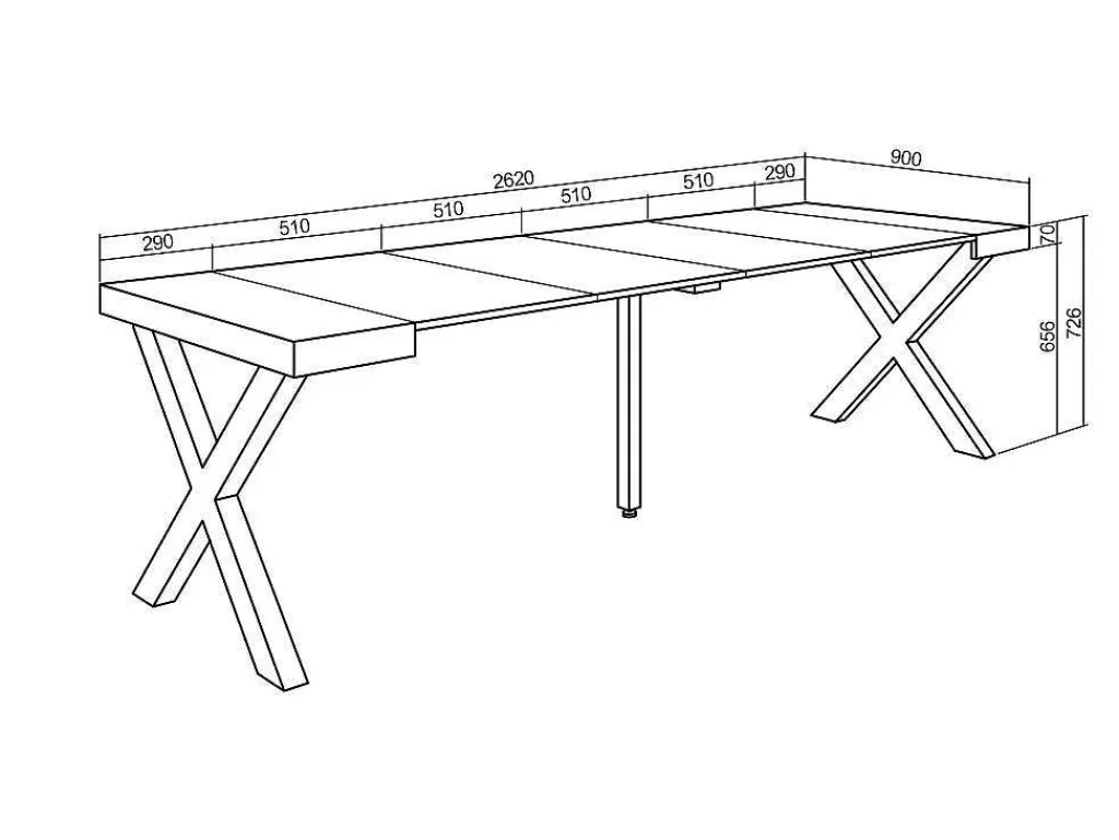 Consola*Skraut Home Mesa Consola Extensivel, 260, Para 12 Péssoas, Pés De Madeira, Carvahlo E Preto