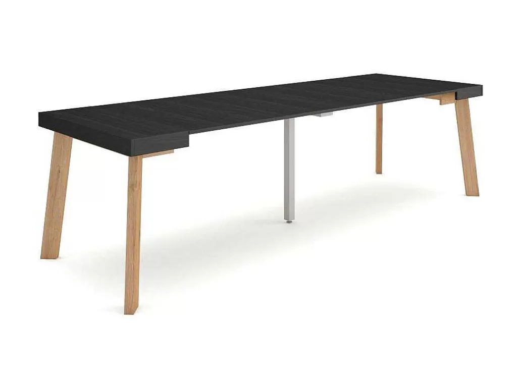 Consola*Skraut Home Mesa Consola Extensivel, 260, Para 12 Péssoas, Pés De Madeira, Preto