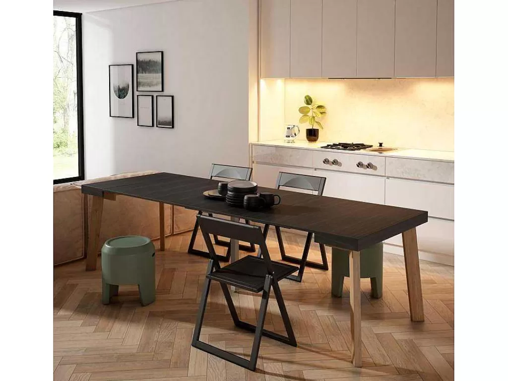 Consola*Skraut Home Mesa Consola Extensivel, 260, Para 12 Péssoas, Pés De Madeira, Preto