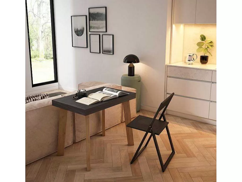 Consola*Skraut Home Mesa Consola Extensivel, 260, Para 12 Péssoas, Pés De Madeira, Preto