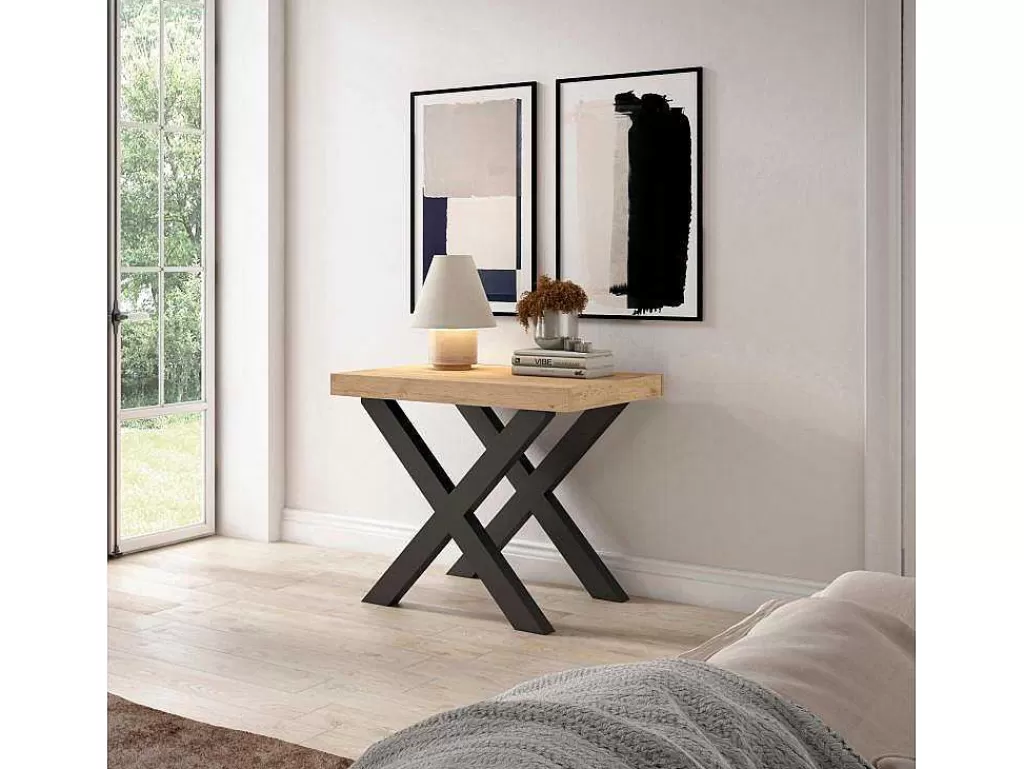 Consola*Skraut Home Mesa Consola Extensivel, 300, Para 14 Péssoas, Pés De Madeira, Carvahlo