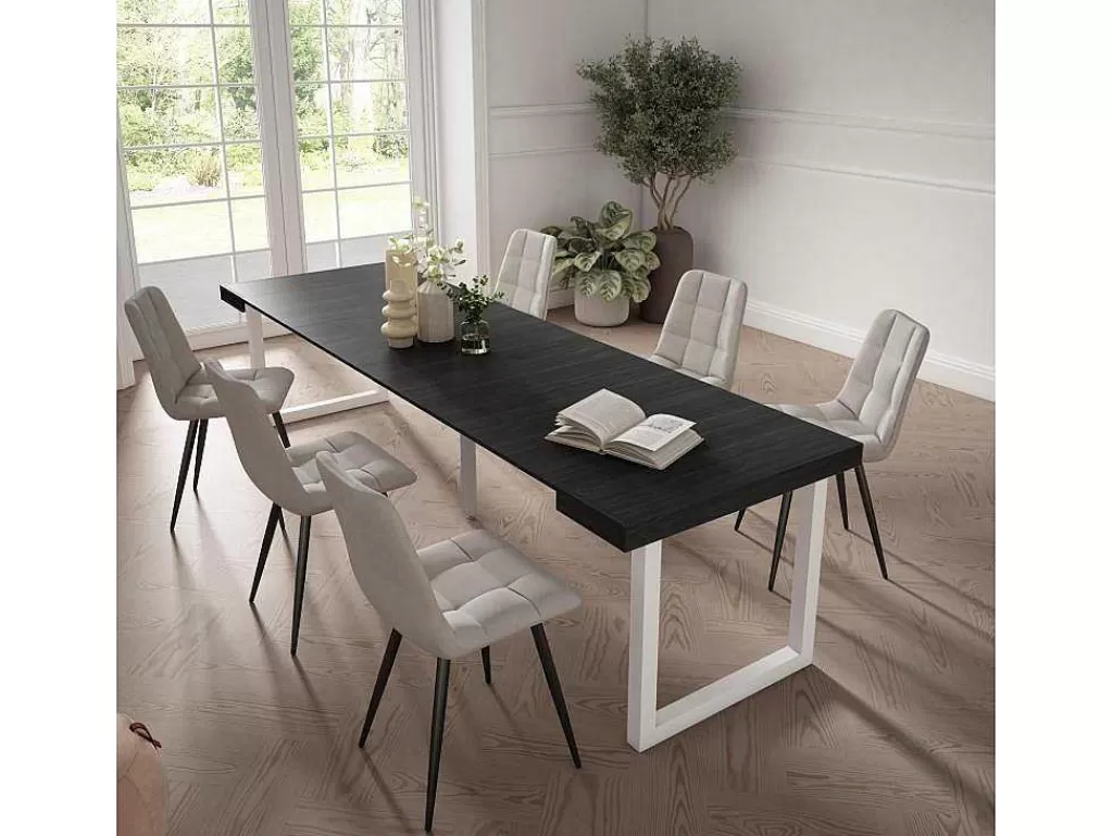 Consola*Skraut Home Mesa Consola Extensivel, 300, Para 14 Péssoas, Pés De Madeira, Preto